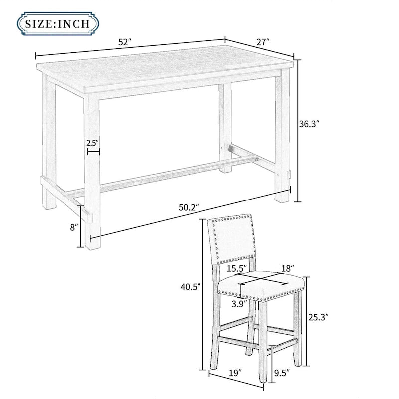 Ensemble de salle à manger 5 pièces hauteur comptoir avec table et 4 chaises
