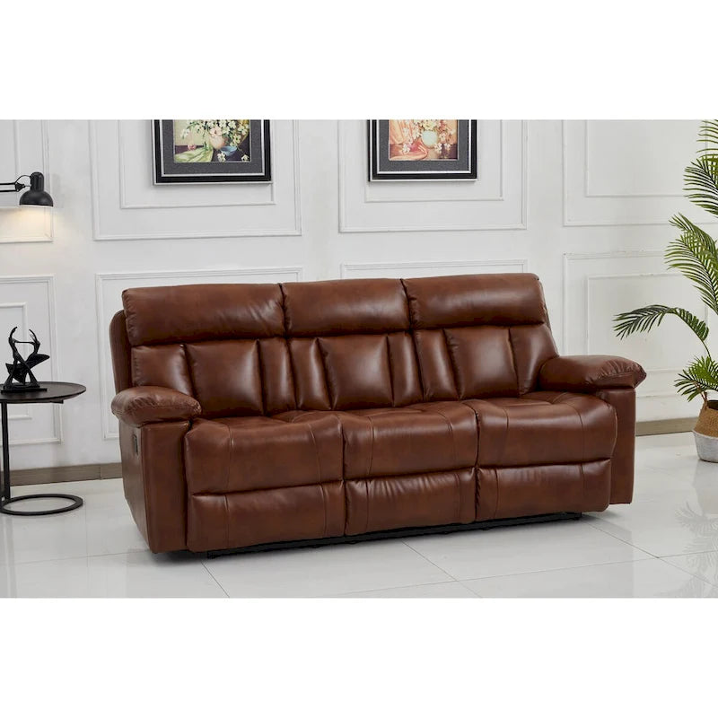 Betsy Furniture Bonded Leather Manual Rclining 3-seat Sofa Couch in Orange 8062