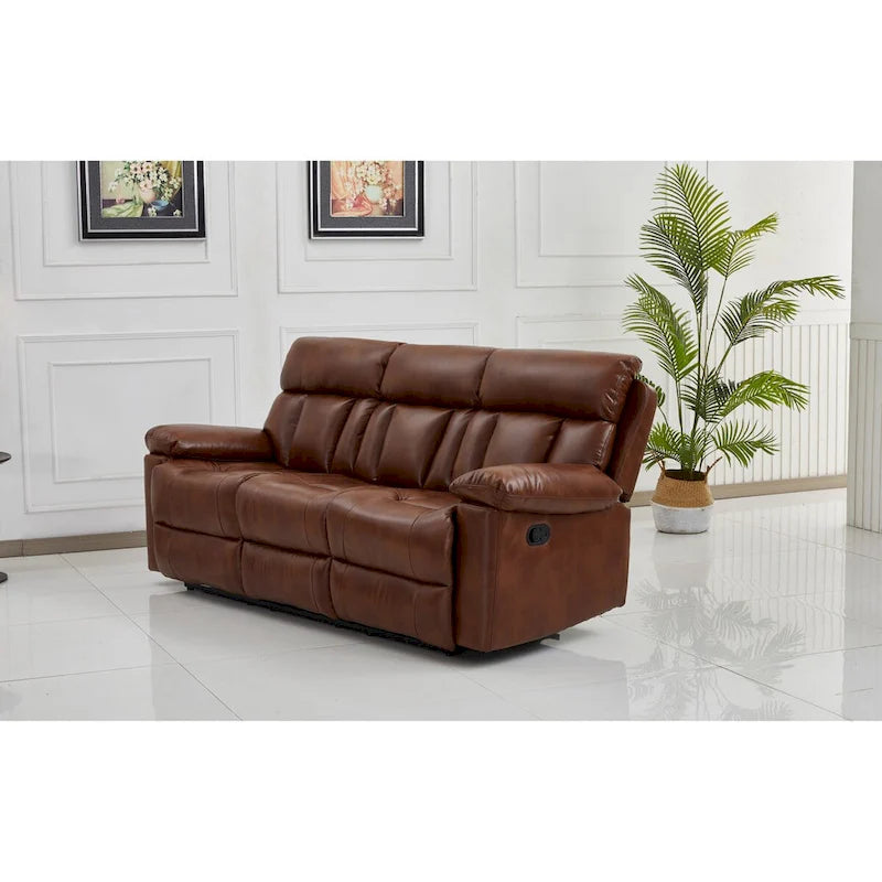 Canapé 3 places inclinable manuel en cuir reconstitué Betsy Furniture, couleur orange, référence 8062