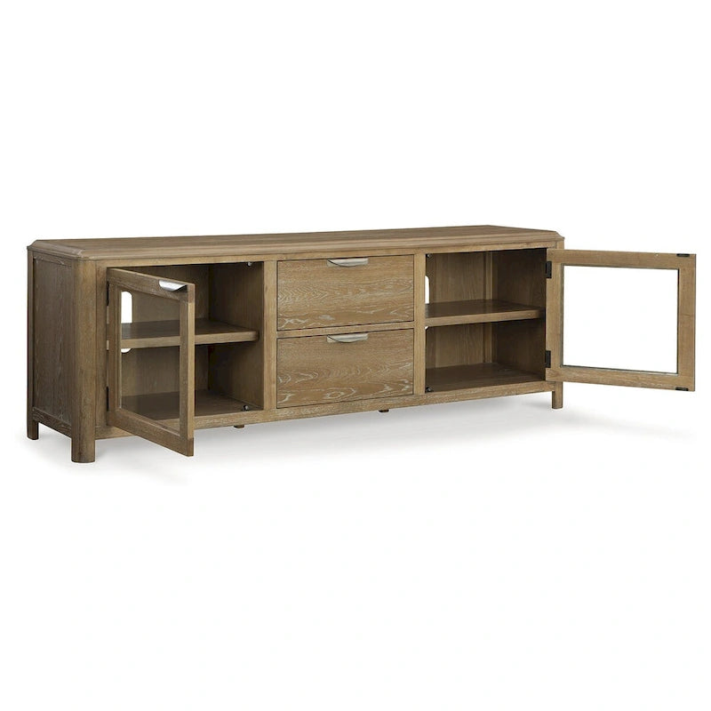 Meuble TV marron clair Signature Design by Ashley Rencott 80 pouces (203 cm) pour téléviseurs jusqu'à 92 pouces (234 cm) - 79,63 po (202 cm) L x 20 po (51 cm) P x 28 po (71 cm) H