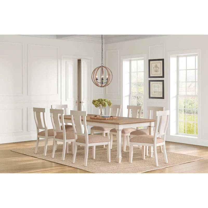 Traditional Wood Kitchen Extension Dining Table and Eight Chairs, White
