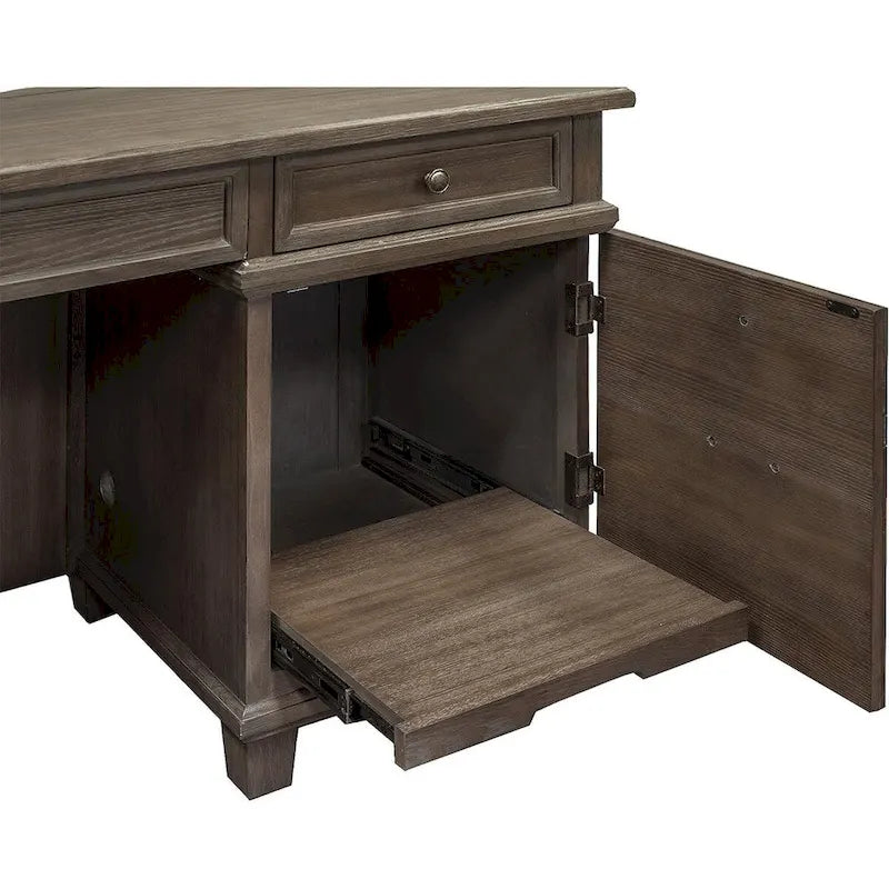 Bureau d'angle Carson Wood avec retour, table d'écriture, bureau, gris