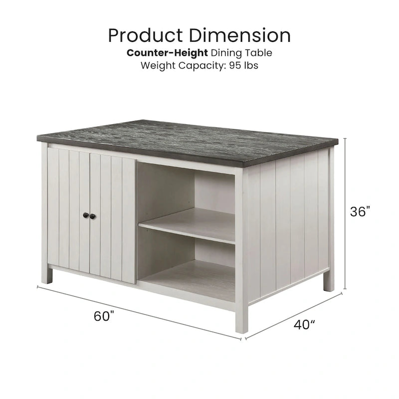 Ensemble de salle à manger 7 pièces Hanto Transitional en bois massif blanc avec rangement, hauteur comptoir, par Furniture of America