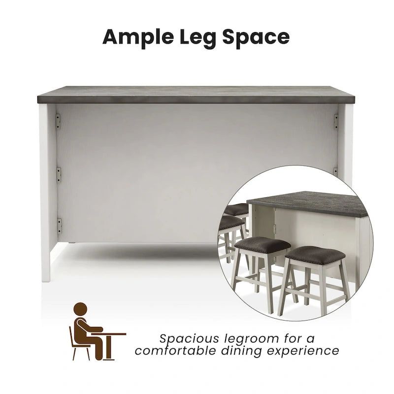 Ensemble de salle à manger 7 pièces Hanto Transitional en bois massif blanc avec rangement, hauteur comptoir, par Furniture of America