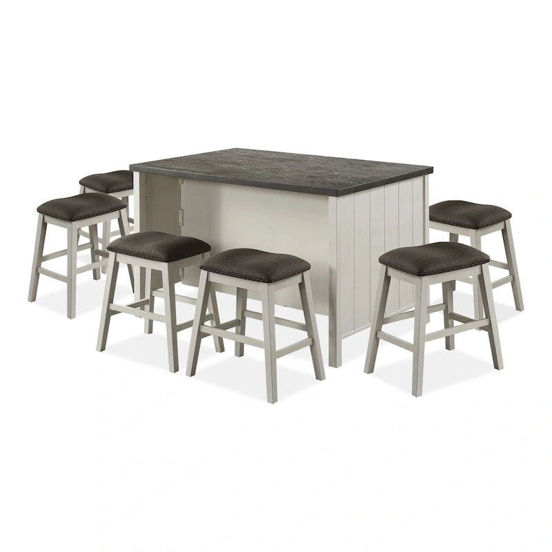 Ensemble de salle à manger 7 pièces Hanto Transitional en bois massif blanc avec rangement, hauteur comptoir, par Furniture of America