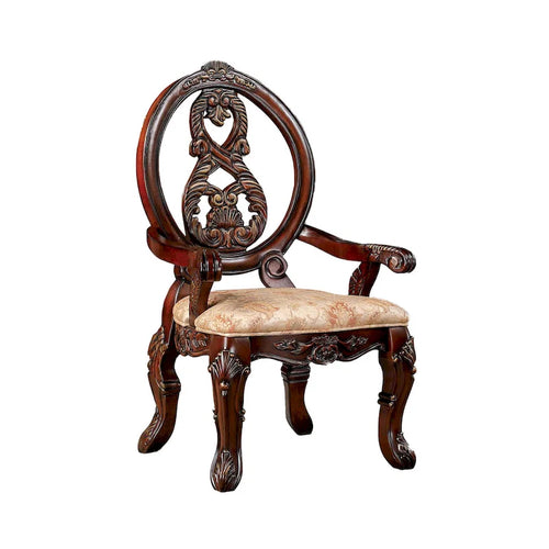 Ensemble de 2 chaises de salle à manger de 71 cm (28 pouces), dossier sculpté en bois brun, tissu beige
