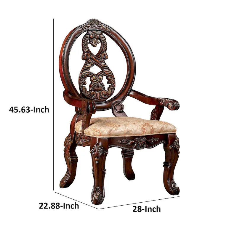 Ensemble de 2 chaises de salle à manger de 71 cm (28 pouces), dossier sculpté en bois brun, tissu beige