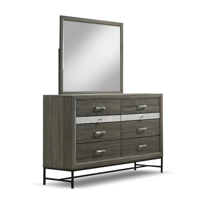 Ensemble de chambre à coucher plateforme 5 pièces Heinisk gris contemporain de Furniture of America