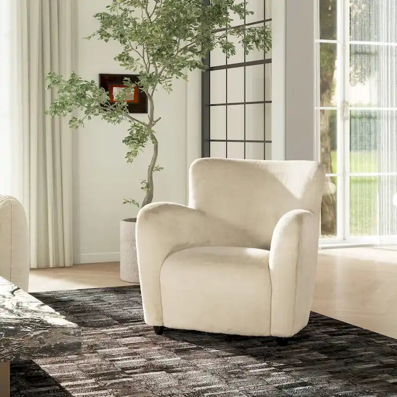 Fauteuil d'appoint Wolffe 32, style transitionnel, recouvert de fausse fourrure, avec accoudoirs incurvés