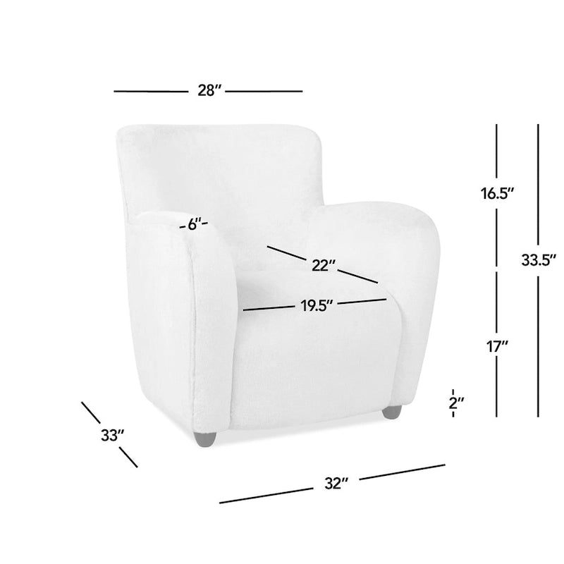 Fauteuil d'appoint Wolffe 32, style transitionnel, recouvert de fausse fourrure, avec accoudoirs incurvés